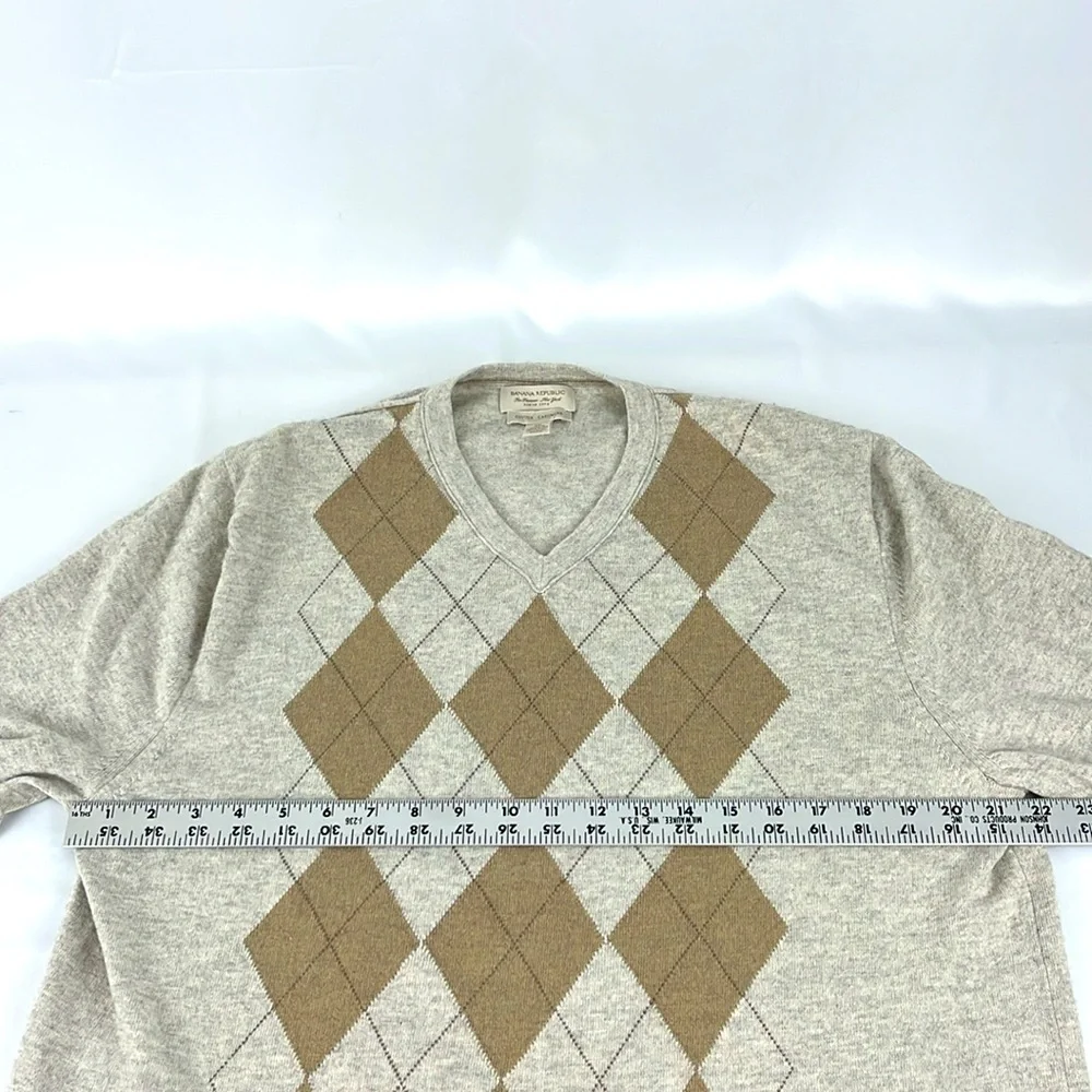 Banana Republic Cotton Cashmere Argyle Sweater XL Tan Heathered Cream/Gray Brown